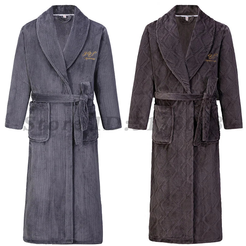 Winter Thicken Long Robe Men Women Flannel Sleepwear