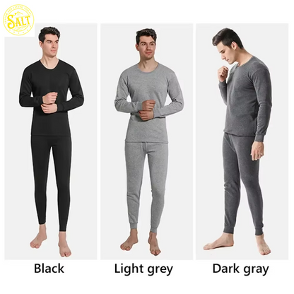 Winter Men’s Thermal Underwear Set - Cotton Fleece Lined Top & Bottom