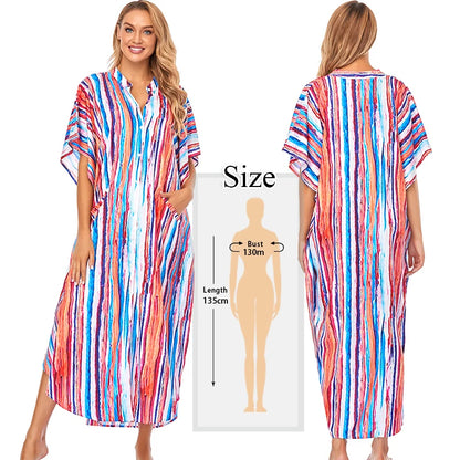 Polyester Long Beach Dress Beach swimsuit Cover up Kaftan Sarong Vestido Swim wear Cover up Ropa de Playa Tunic Beach Q1097