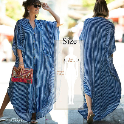 Polyester Long Beach Dress Beach swimsuit Cover up Kaftan Sarong Vestido Swim wear Cover up Ropa de Playa Tunic Beach Q1097