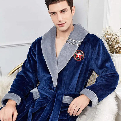 Autumn Winter Warm Male Sleepwear Big Size Flannel Men Robe Nightwear Thick Long Bathrobe Nightgown  Loungewear Casual Home Wear