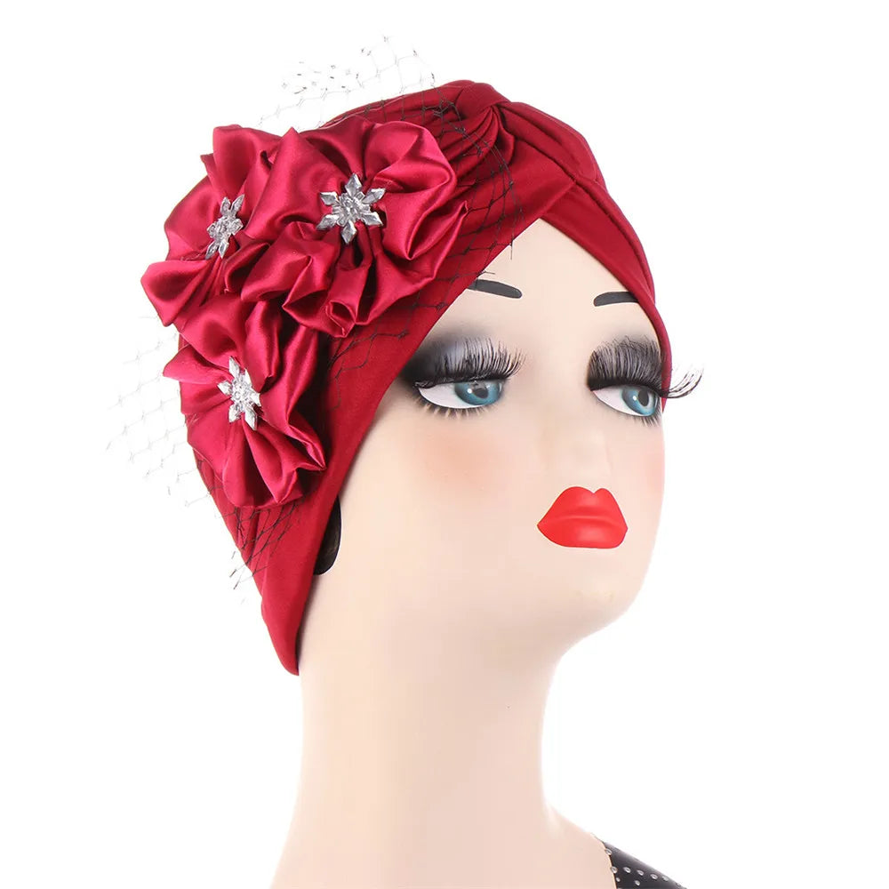 2024 Bandanas Women Stretchy Turban Flower Muslim Hat Headband Warp Female Chemo Hijab Knotted Indian Cap Head Wrap for Women