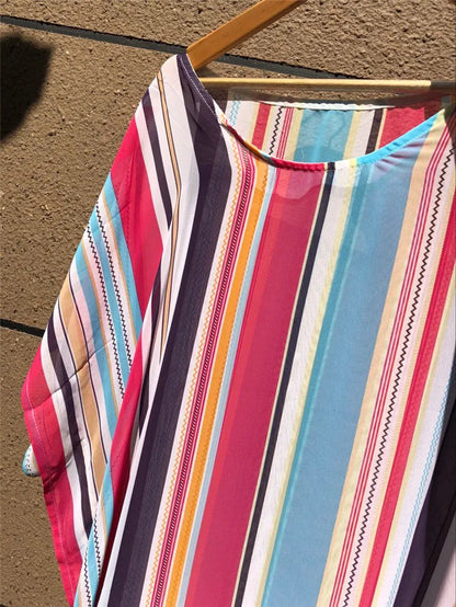 2023 Striped Tunic for Beach Bathing suit cover ups Chiffon Beach Dress Women Beachwear Bikini cover up Saida de Praia #Q533