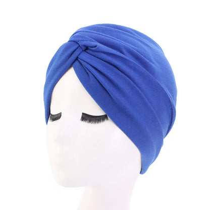 Muslim Women Stretchy Solid Cross Knot Cotton Turban Hat Chemo Beanie Cap Headwear Headwrap Plated for Cancer Hair Loss Cover