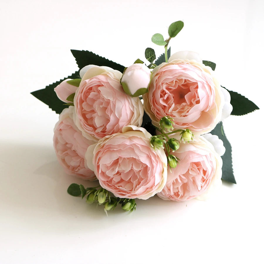 Artificial Peony & Rose Bouquet | Silk Flowers for Home & Wedding Decor