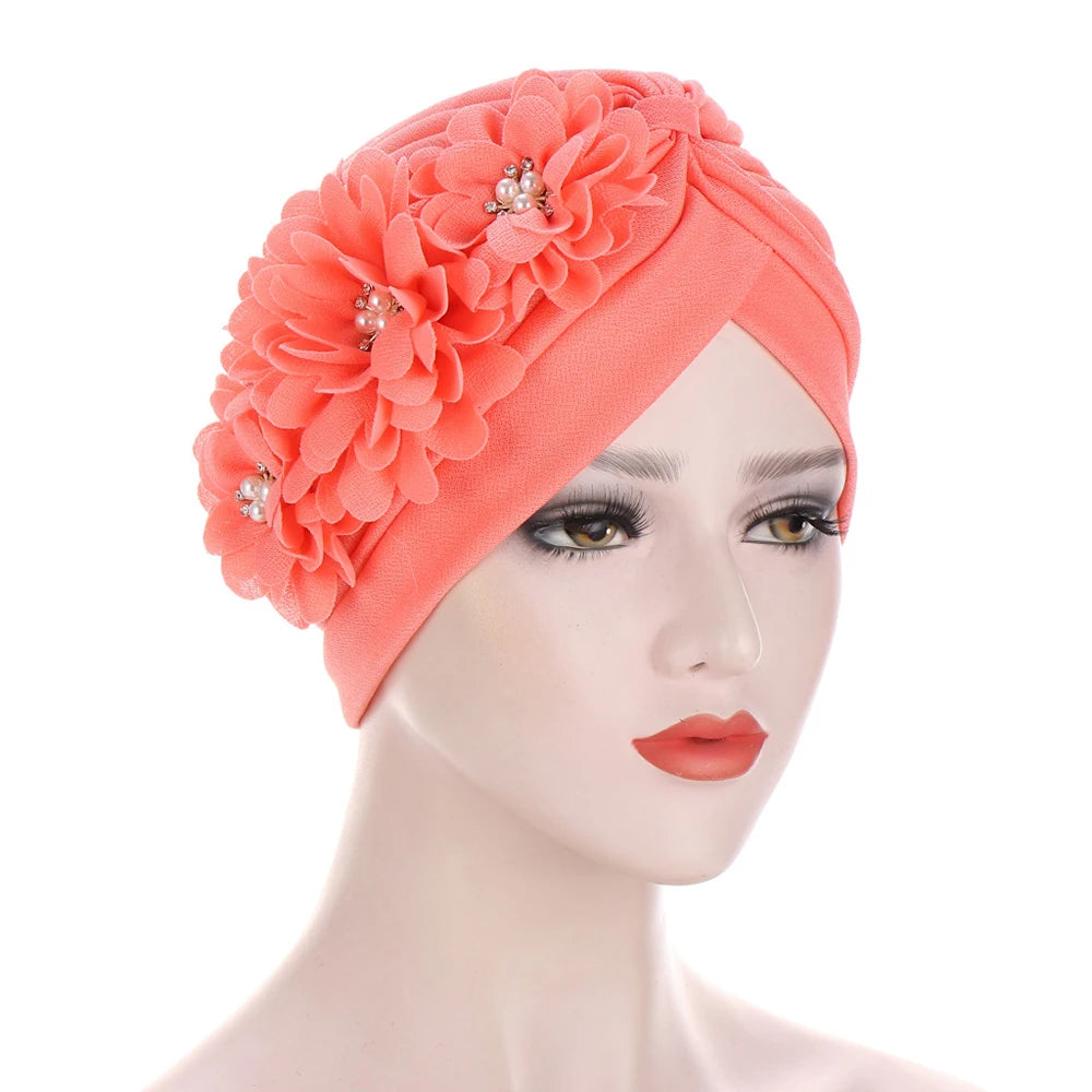 2024 Bandanas Women Stretchy Turban Flower Muslim Hat Headband Warp Female Chemo Hijab Knotted Indian Cap Head Wrap for Women