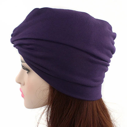 Muslim Women Stretchy Solid Cross Knot Cotton Turban Hat Chemo Beanie Cap Headwear Headwrap Plated for Cancer Hair Loss Cover