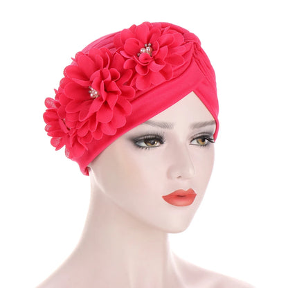 2024 Bandanas Women Stretchy Turban Flower Muslim Hat Headband Warp Female Chemo Hijab Knotted Indian Cap Head Wrap for Women