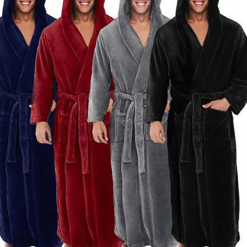 Winter Men Robes Soft Fleece Pockets Long Bath Robe Warm Male Bath Robes Coat Home Gown Sleepwear халат мужской 2021