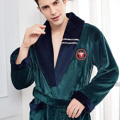 Autumn Winter Warm Male Sleepwear Big Size Flannel Men Robe Nightwear Thick Long Bathrobe Nightgown  Loungewear Casual Home Wear