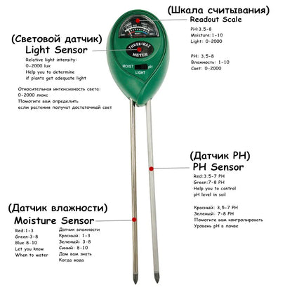 5-in-1 Soil PH Meter | Moisture, Temperature, Sunlight Tester