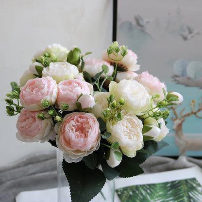 Artificial Peony & Rose Bouquet | Silk Flowers for Home & Wedding Decor