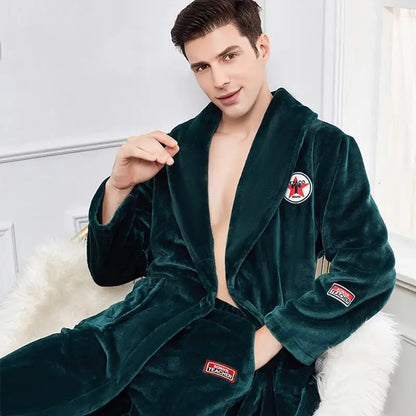 Autumn Winter Warm Male Sleepwear Big Size Flannel Men Robe Nightwear Thick Long Bathrobe Nightgown  Loungewear Casual Home Wear