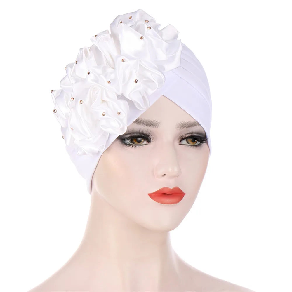 2024 Bandanas Women Stretchy Turban Flower Muslim Hat Headband Warp Female Chemo Hijab Knotted Indian Cap Head Wrap for Women