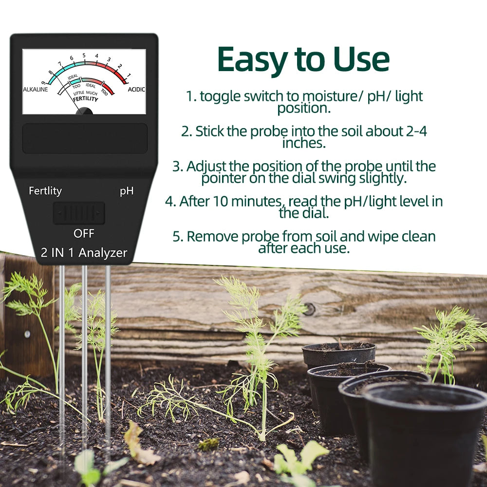 5-in-1 Soil PH Meter | Moisture, Temperature, Sunlight Tester