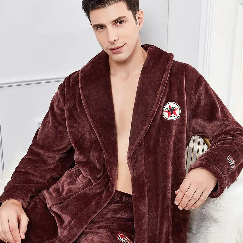 Autumn Winter Warm Male Sleepwear Big Size Flannel Men Robe Nightwear Thick Long Bathrobe Nightgown  Loungewear Casual Home Wear