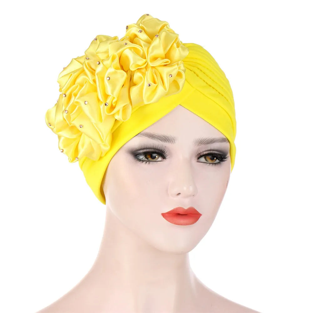 2024 Bandanas Women Stretchy Turban Flower Muslim Hat Headband Warp Female Chemo Hijab Knotted Indian Cap Head Wrap for Women