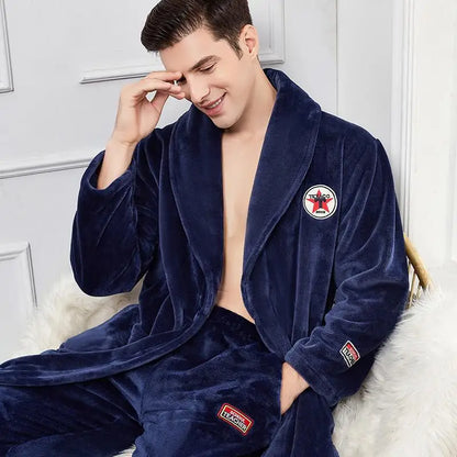 Autumn Winter Warm Male Sleepwear Big Size Flannel Men Robe Nightwear Thick Long Bathrobe Nightgown  Loungewear Casual Home Wear