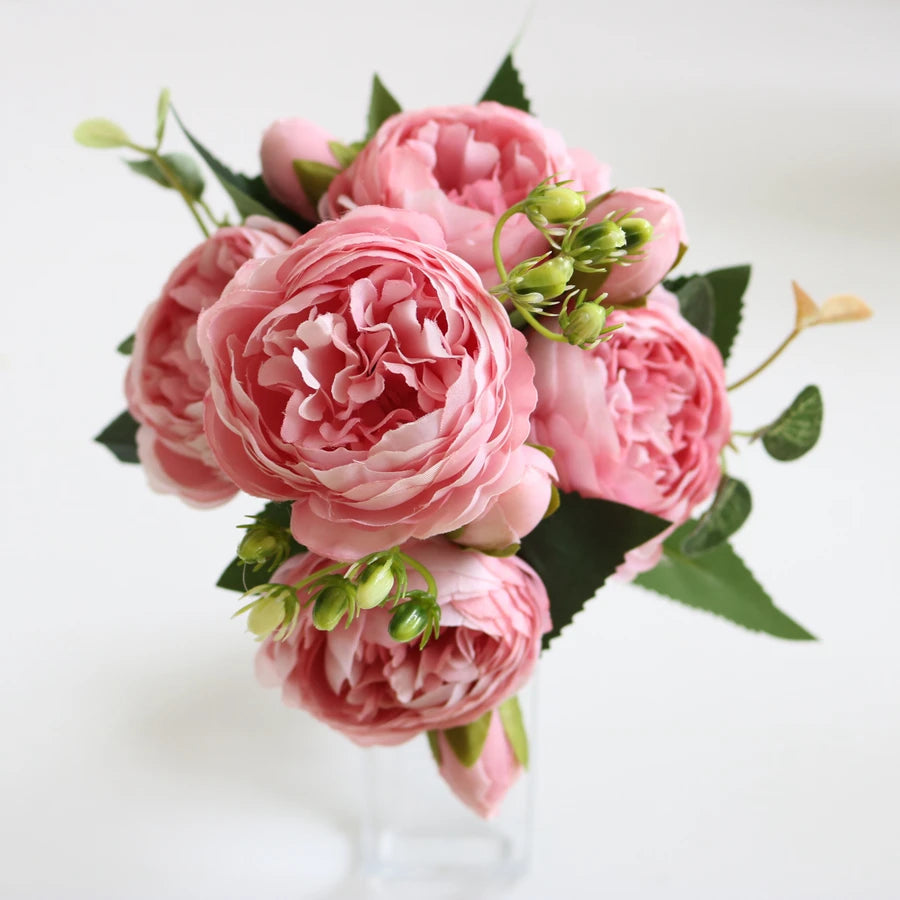 Artificial Peony & Rose Bouquet | Silk Flowers for Home & Wedding Decor