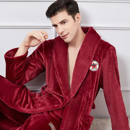 Autumn Winter Warm Male Sleepwear Big Size Flannel Men Robe Nightwear Thick Long Bathrobe Nightgown  Loungewear Casual Home Wear