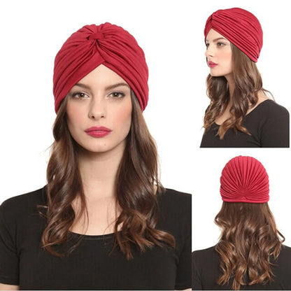 Muslim Hat Turban Fashion Solid Women's Knotted Headbands Girls Headdress Stretchy Bandanas Chemo Indian Cap Hair Accessories