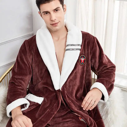 Autumn Winter Warm Male Sleepwear Big Size Flannel Men Robe Nightwear Thick Long Bathrobe Nightgown  Loungewear Casual Home Wear