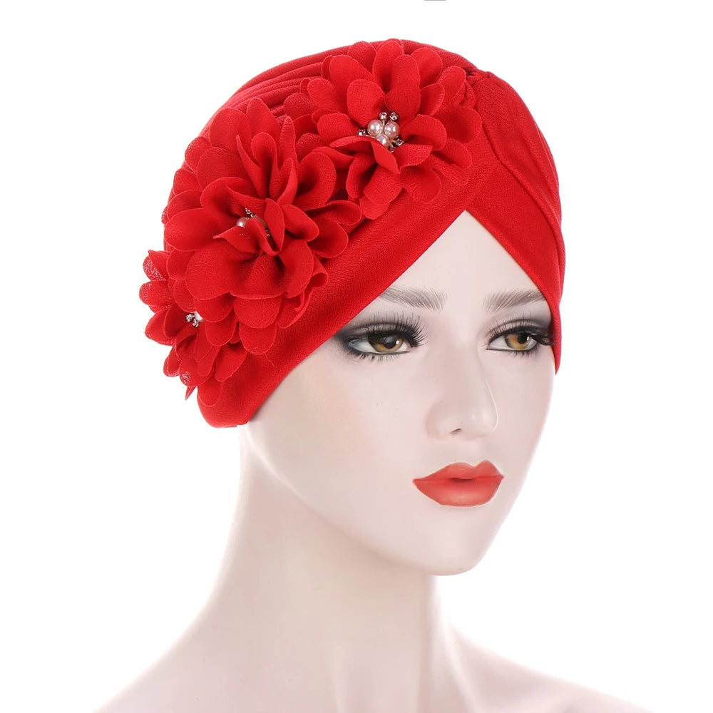 2024 Bandanas Women Stretchy Turban Flower Muslim Hat Headband Warp Female Chemo Hijab Knotted Indian Cap Head Wrap for Women