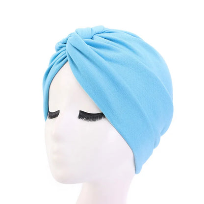 Muslim Women Stretchy Solid Cross Knot Cotton Turban Hat Chemo Beanie Cap Headwear Headwrap Plated for Cancer Hair Loss Cover