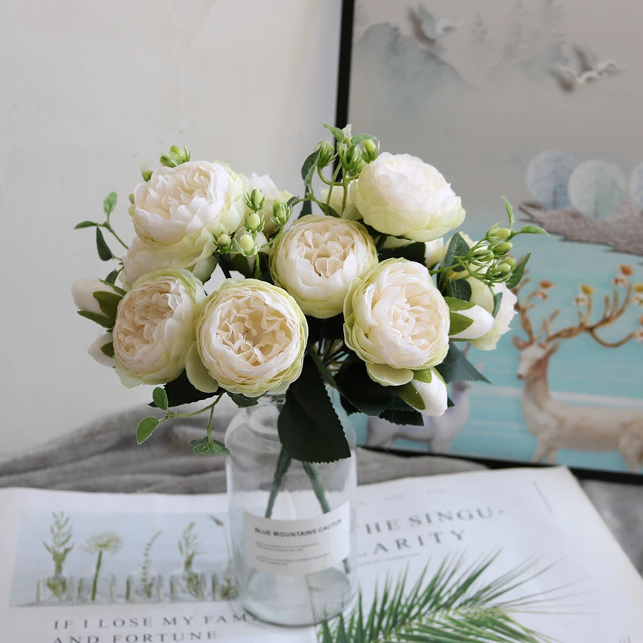 Artificial Peony & Rose Bouquet | Silk Flowers for Home & Wedding Decor