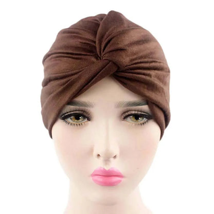 Muslim Women Stretchy Solid Cross Knot Cotton Turban Hat Chemo Beanie Cap Headwear Headwrap Plated for Cancer Hair Loss Cover