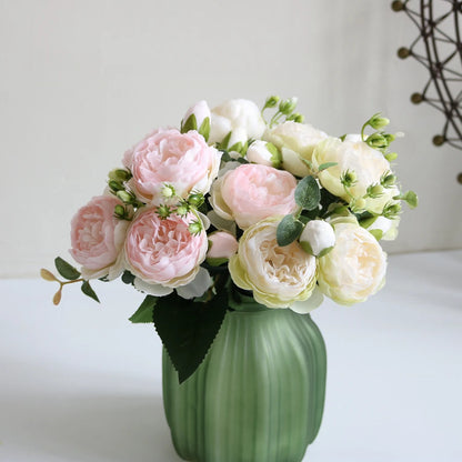 Artificial Peony & Rose Bouquet | Silk Flowers for Home & Wedding Decor