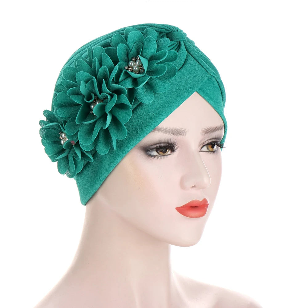 2024 Bandanas Women Stretchy Turban Flower Muslim Hat Headband Warp Female Chemo Hijab Knotted Indian Cap Head Wrap for Women