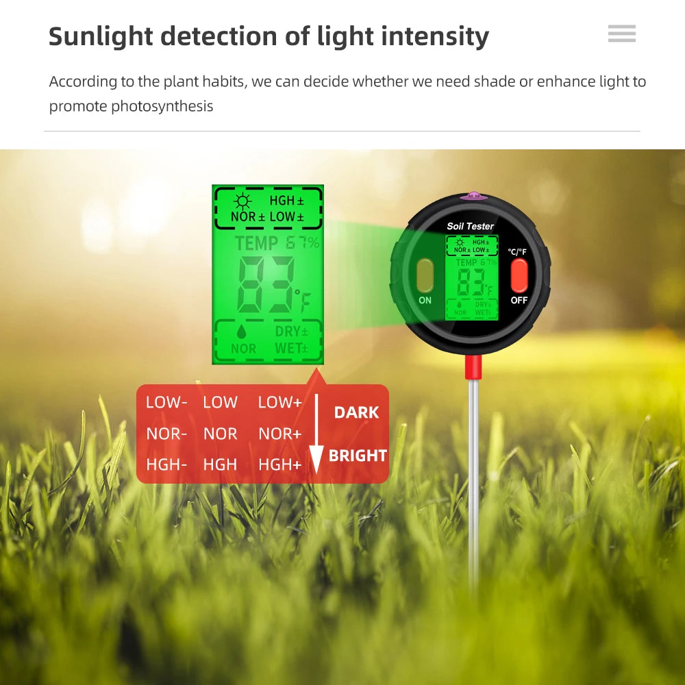 5-in-1 Soil PH Meter | Moisture, Temperature, Sunlight Tester