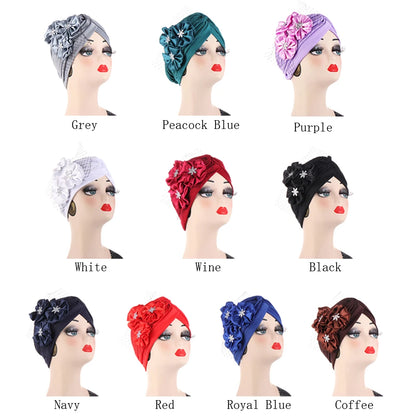 2024 Bandanas Women Stretchy Turban Flower Muslim Hat Headband Warp Female Chemo Hijab Knotted Indian Cap Head Wrap for Women