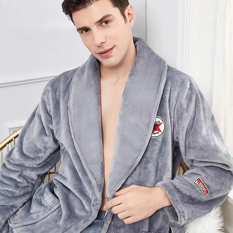 Autumn Winter Warm Male Sleepwear Big Size Flannel Men Robe Nightwear Thick Long Bathrobe Nightgown  Loungewear Casual Home Wear