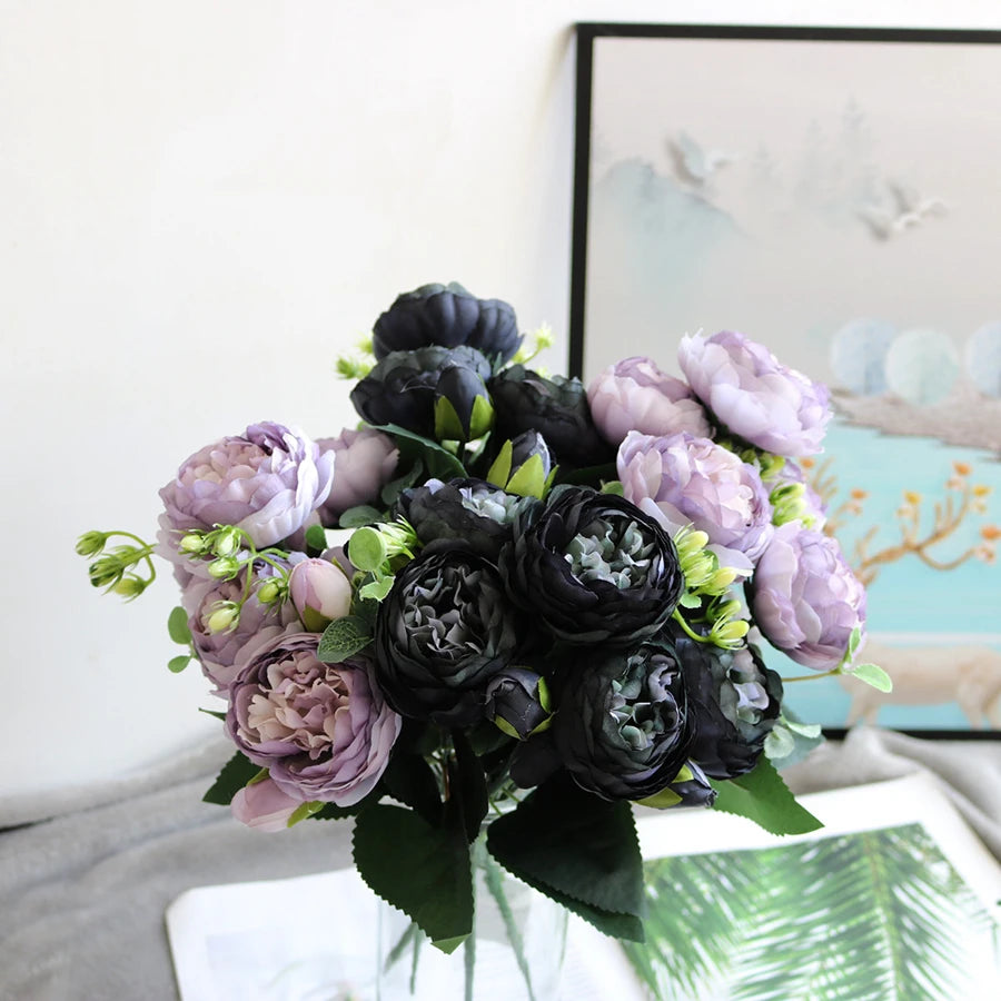 Artificial Peony & Rose Bouquet | Silk Flowers for Home & Wedding Decor