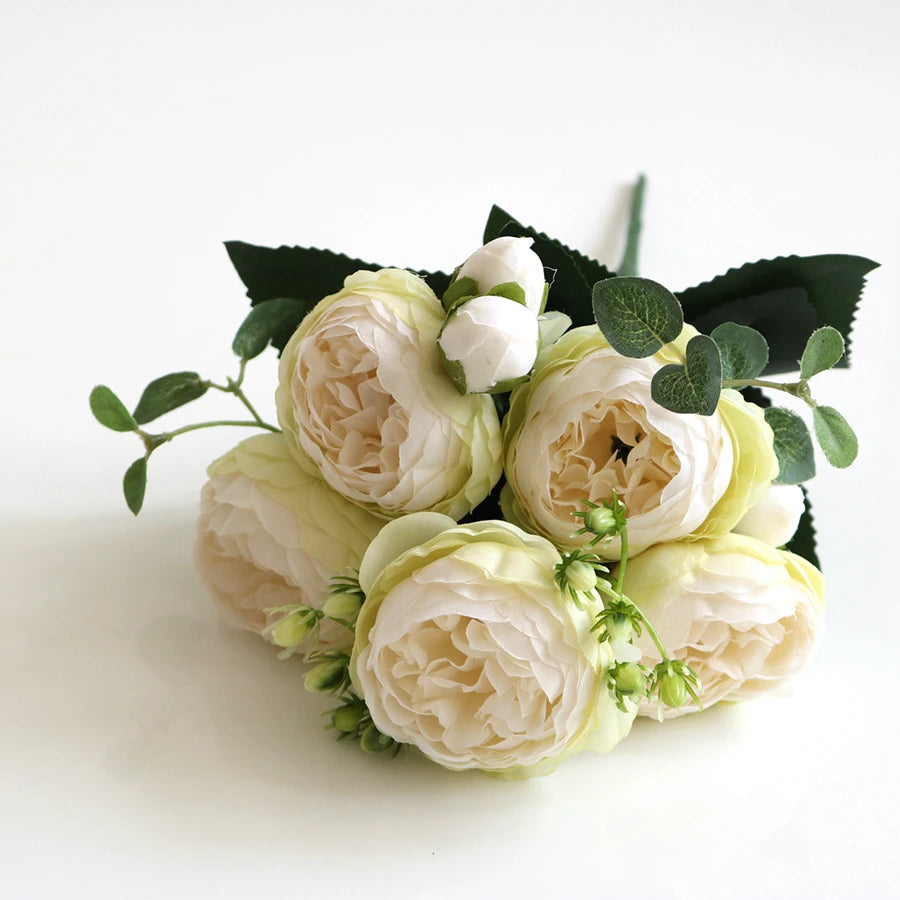 Artificial Peony & Rose Bouquet | Silk Flowers for Home & Wedding Decor