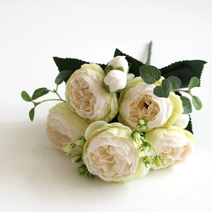 Artificial Peony & Rose Bouquet | Silk Flowers for Home & Wedding Decor