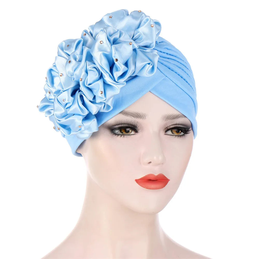 2024 Bandanas Women Stretchy Turban Flower Muslim Hat Headband Warp Female Chemo Hijab Knotted Indian Cap Head Wrap for Women