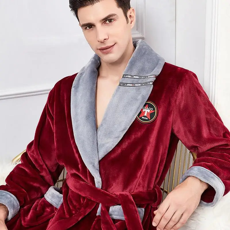 Autumn Winter Warm Male Sleepwear Big Size Flannel Men Robe Nightwear Thick Long Bathrobe Nightgown  Loungewear Casual Home Wear