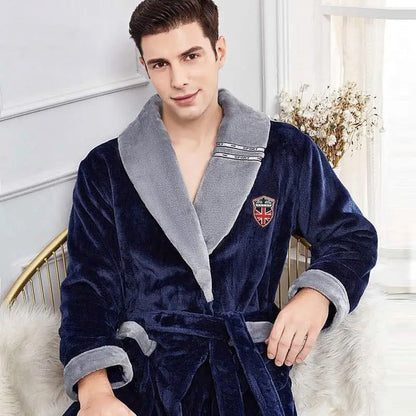 Autumn Winter Warm Male Sleepwear Big Size Flannel Men Robe Nightwear Thick Long Bathrobe Nightgown  Loungewear Casual Home Wear