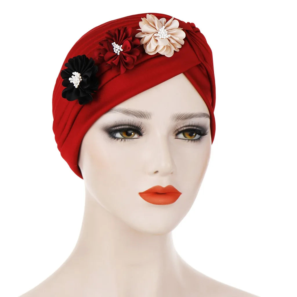 2024 Bandanas Women Stretchy Turban Flower Muslim Hat Headband Warp Female Chemo Hijab Knotted Indian Cap Head Wrap for Women