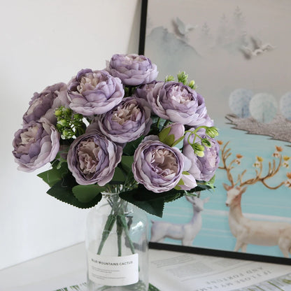 Artificial Peony & Rose Bouquet | Silk Flowers for Home & Wedding Decor