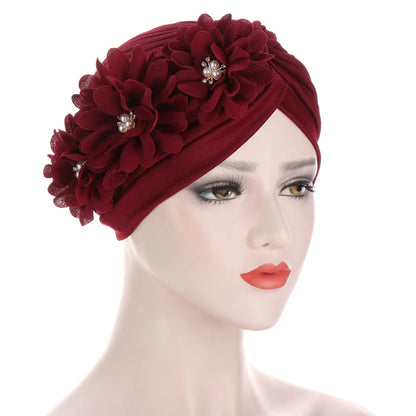 2024 Bandanas Women Stretchy Turban Flower Muslim Hat Headband Warp Female Chemo Hijab Knotted Indian Cap Head Wrap for Women