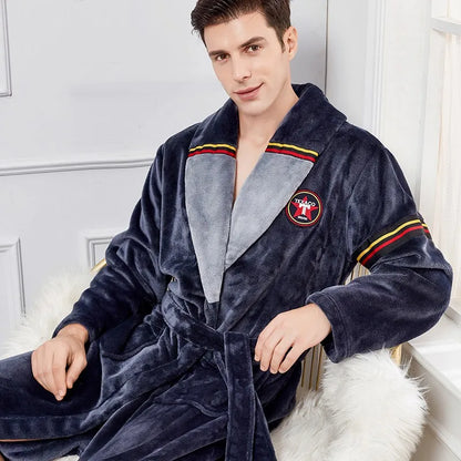 Autumn Winter Warm Male Sleepwear Big Size Flannel Men Robe Nightwear Thick Long Bathrobe Nightgown  Loungewear Casual Home Wear