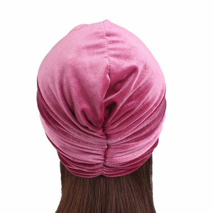 Soft Velvet Stretchy Turban Bonnet Muslim Winter Warm Hat Forehead Cross Hijab Caps Female Underscarf Cap Indian Hat Turbante