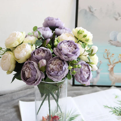 Artificial Peony & Rose Bouquet | Silk Flowers for Home & Wedding Decor