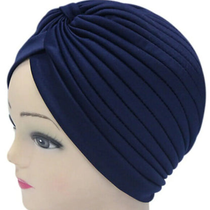 Muslim Hat Turban Fashion Solid Women's Knotted Headbands Girls Headdress Stretchy Bandanas Chemo Indian Cap Hair Accessories