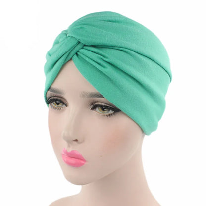 Muslim Women Stretchy Solid Cross Knot Cotton Turban Hat Chemo Beanie Cap Headwear Headwrap Plated for Cancer Hair Loss Cover