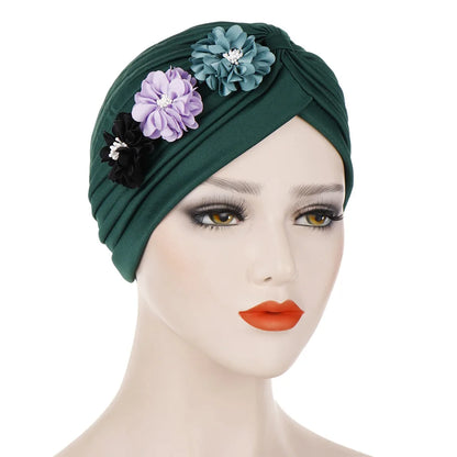 2024 Bandanas Women Stretchy Turban Flower Muslim Hat Headband Warp Female Chemo Hijab Knotted Indian Cap Head Wrap for Women